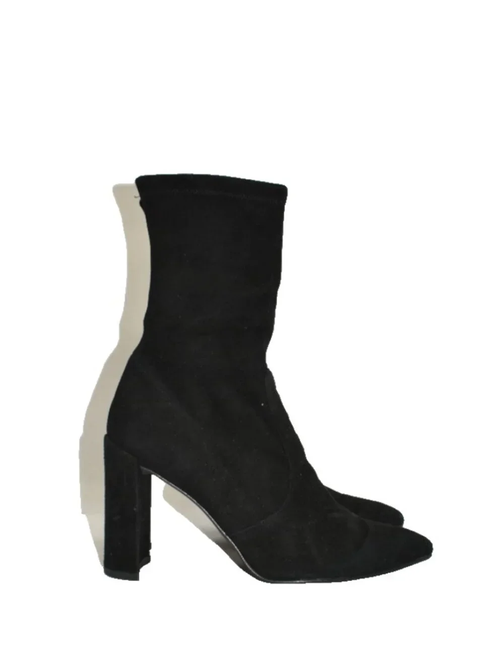 $700 STUART WEITZMAN Clinger Stretch Suede Pointed Bootie SOCK BLACK 7 (PC13)